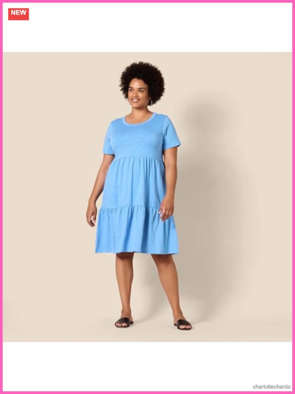 Short-Sleeve Crewneck Tiered Cotton Dress - Picture 5 of 6